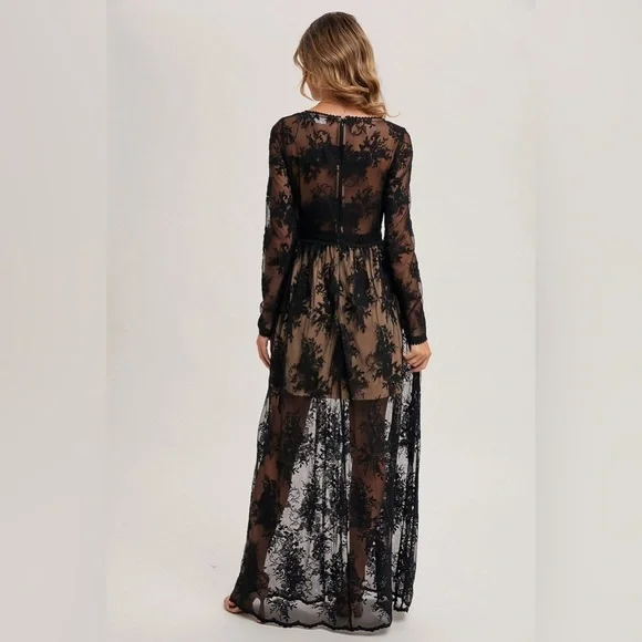 BluIvy Black Lace Long Sleeve Maxi Dress - Picture 3 of 3